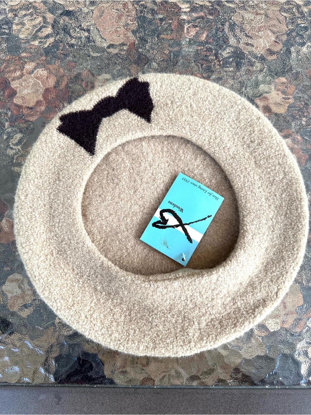 NWT Vintage Betmar Beret Beige Wool Brown Bow #508  NOS New